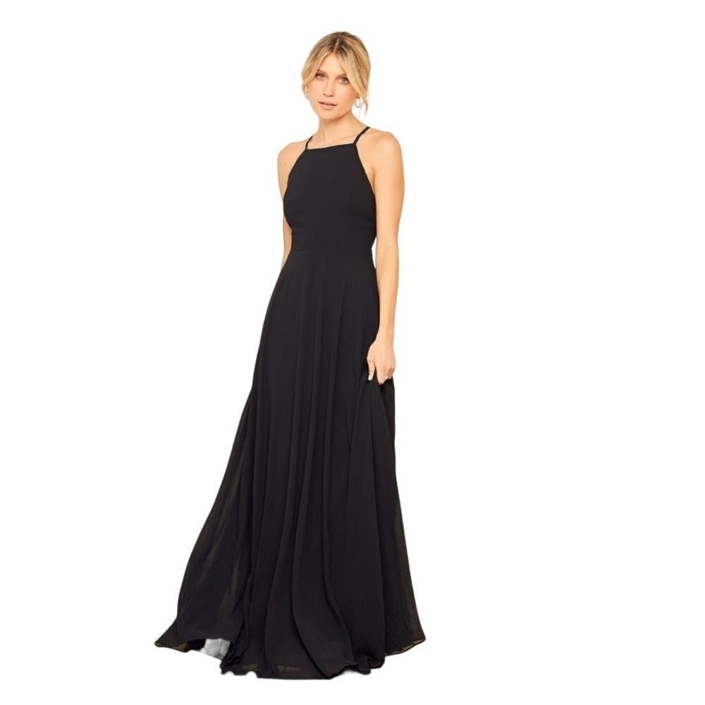 NWT Lulus Black Chiffon Maxi Dress Size M NWT Strappy Cocktail Halter Event Gala